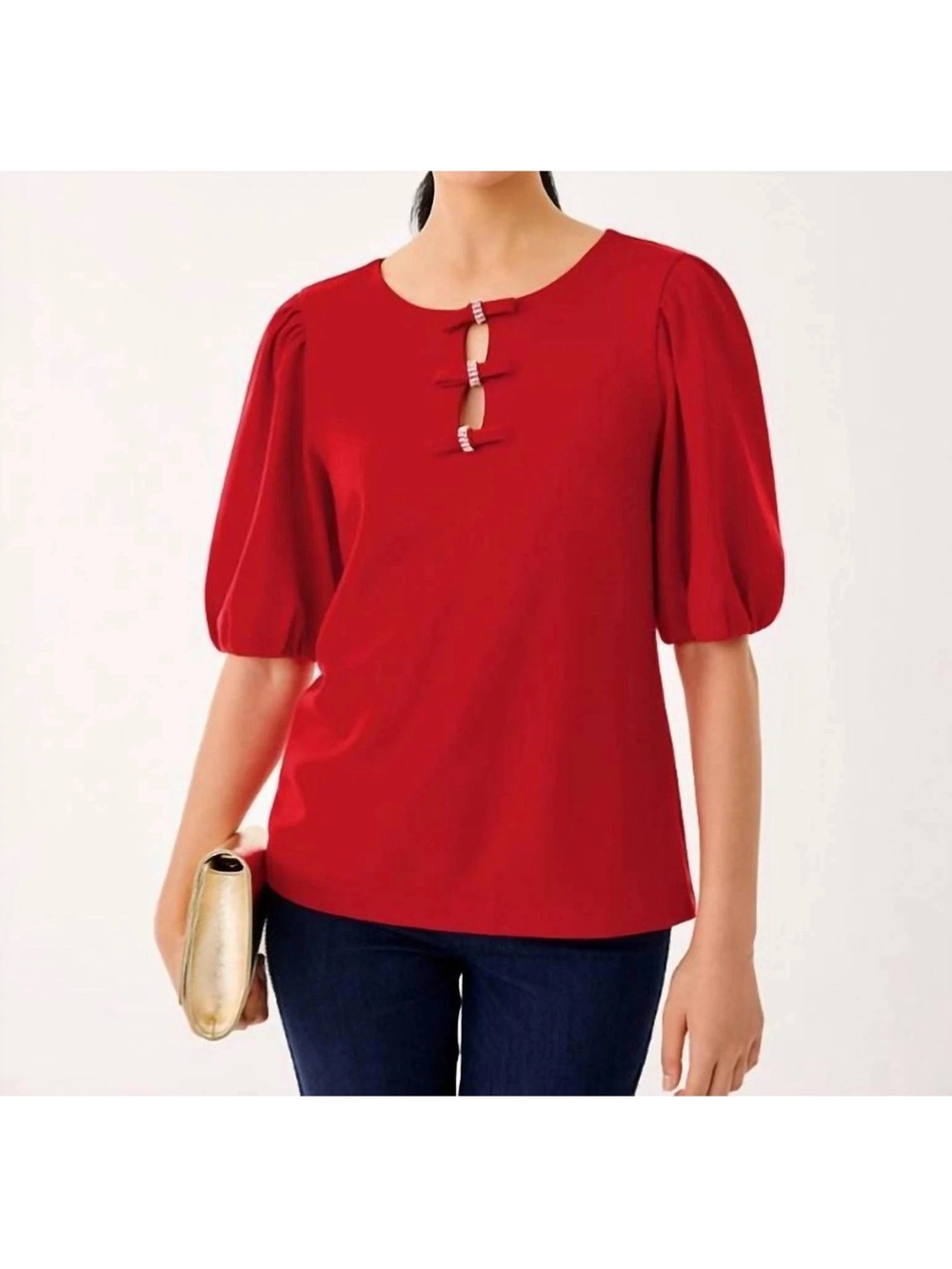 Lilly Pulitzer Ethenia Cranberry Red Puff-Sleeve Keyhole Top New Fall